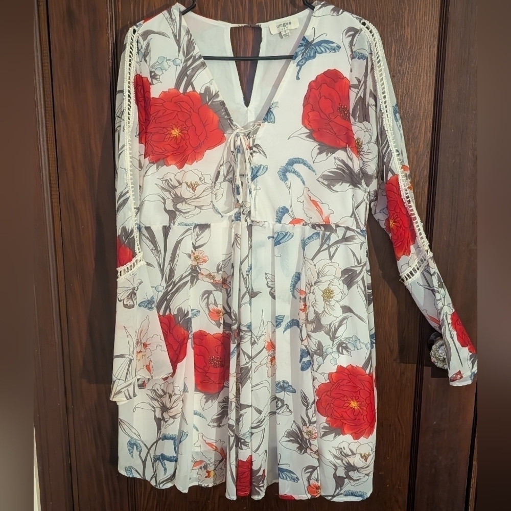 Umgee Long Sleeve Floral Bohemian Mini Dress Size Small